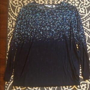 Susan Graver Navy and Teal Long Sleeve Top